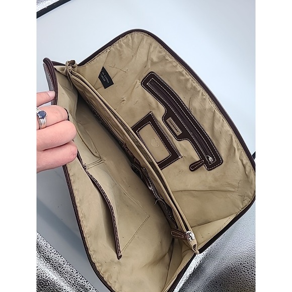 Giani Bernini Genuine Leather Portfolio Business Tote Brown Multi Pockets Zipper - Picture 4 of 16